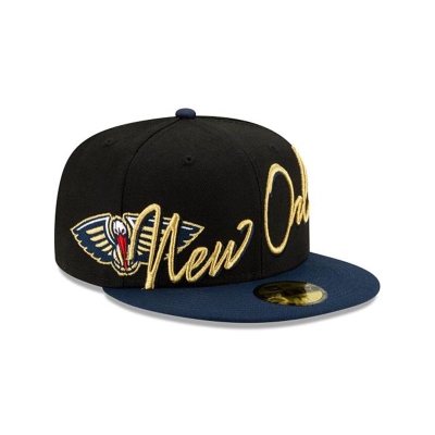 Sapca New Era New Orleans Pelicans NBA Cursive 59FIFTY Fitted - Negrii